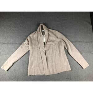 New White + Warren Cashmere Cardigan Large Heather Brown Mini Trapeze